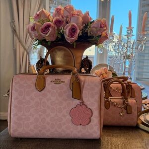 Coach Pink Signature Handbag Large Satchel Rowan Powder pink signature canvas